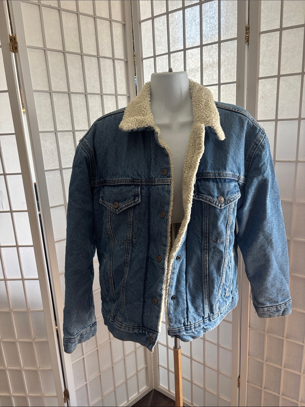 Levi's Blue Denim Sherpa-Lined Jacket with Cream Collar
